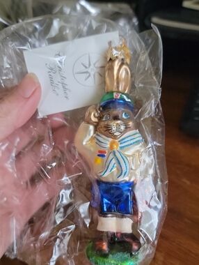 Christopher Radko Gold and Blue Sailor "Bunny's Honor"  Bunny Glass Ornament NIB